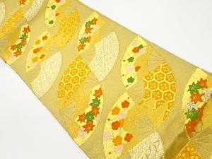 扇に紅葉・梅・古典柄模様織出し袋帯